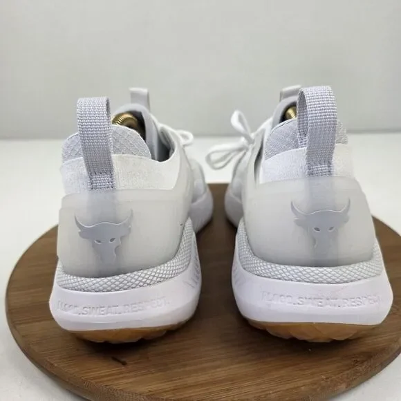 Under Armour Project Rock Shoes Mens Size‎ 10 White HOVR Training Sneakers Gym